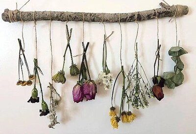 Rustic Dried Flowers Hanging Wall Decor, Housewarming, Nature Wedding Gift - image1